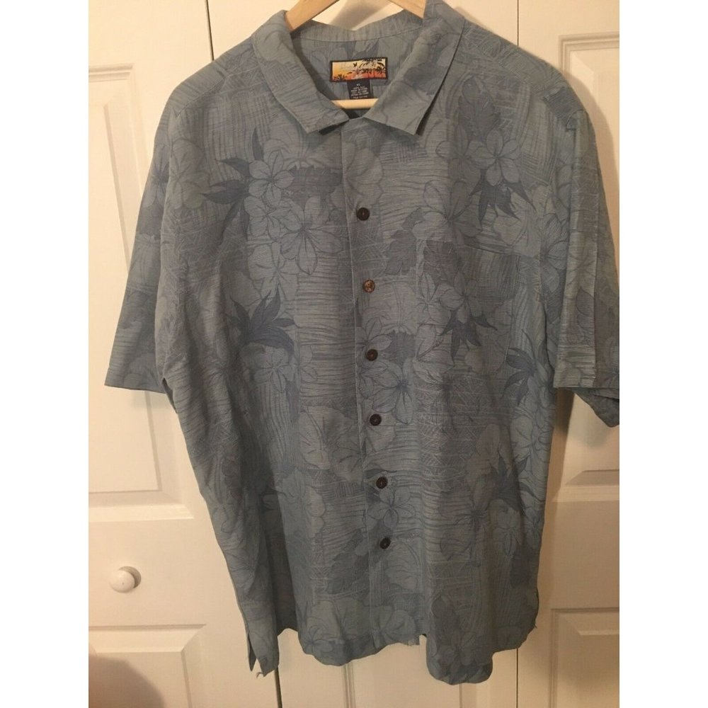 Havana Jacks Cafe 100% Silk Men’s Sz XL Blue Hawaiian‎ Shirt Floral Short Sleeve